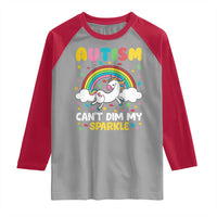 Funny Autism Can't Dim My Sparkle Raglan Shirt Autism Awareness Unicorn Rainbow