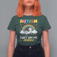 Funny Autism Can't Dim My Sparkle T Shirt For Women Autism Awareness Unicorn Rainbow