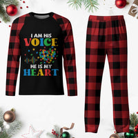 I Am His Voice He Is My Heart Plaid Pajama Set Autism Awareness Puzzle Piece