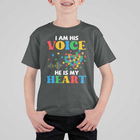 I Am His Voice He Is My Heart T Shirt For Kid Autism Awareness Puzzle Piece