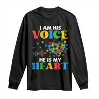 I Am His Voice He Is My Heart Long Sleeve Shirt Autism Awareness Puzzle Piece