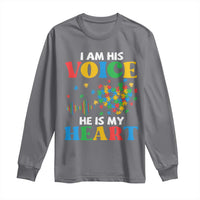 I Am His Voice He Is My Heart Long Sleeve Shirt Autism Awareness Puzzle Piece