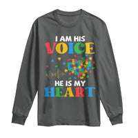 I Am His Voice He Is My Heart Long Sleeve Shirt Autism Awareness Puzzle Piece
