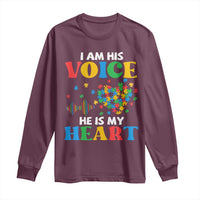 I Am His Voice He Is My Heart Long Sleeve Shirt Autism Awareness Puzzle Piece