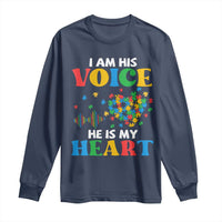 I Am His Voice He Is My Heart Long Sleeve Shirt Autism Awareness Puzzle Piece