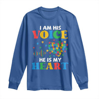 I Am His Voice He Is My Heart Long Sleeve Shirt Autism Awareness Puzzle Piece