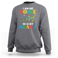 I Am His Voice He Is My Heart Sweatshirt Autism Awareness Puzzle Piece