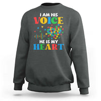 I Am His Voice He Is My Heart Sweatshirt Autism Awareness Puzzle Piece
