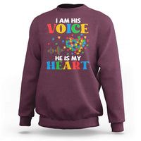 I Am His Voice He Is My Heart Sweatshirt Autism Awareness Puzzle Piece