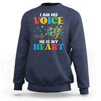 I Am His Voice He Is My Heart Sweatshirt Autism Awareness Puzzle Piece