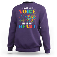 I Am His Voice He Is My Heart Sweatshirt Autism Awareness Puzzle Piece