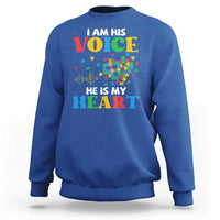 I Am His Voice He Is My Heart Sweatshirt Autism Awareness Puzzle Piece