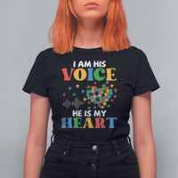 I Am His Voice He Is My Heart T Shirt For Women Autism Awareness Puzzle Piece