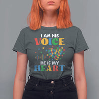 I Am His Voice He Is My Heart T Shirt For Women Autism Awareness Puzzle Piece