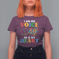 I Am His Voice He Is My Heart T Shirt For Women Autism Awareness Puzzle Piece