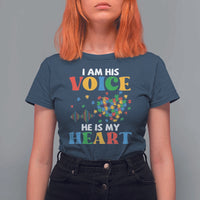 I Am His Voice He Is My Heart T Shirt For Women Autism Awareness Puzzle Piece