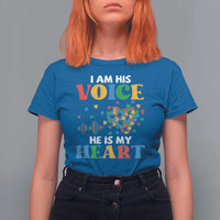 I Am His Voice He Is My Heart T Shirt For Women Autism Awareness Puzzle Piece