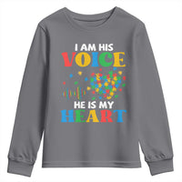 I Am His Voice He Is My Heart Youth Sweatshirt Autism Awareness Puzzle Piece