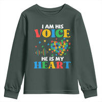 I Am His Voice He Is My Heart Youth Sweatshirt Autism Awareness Puzzle Piece