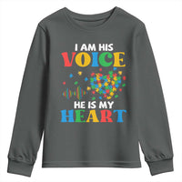 I Am His Voice He Is My Heart Youth Sweatshirt Autism Awareness Puzzle Piece