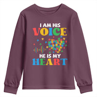 I Am His Voice He Is My Heart Youth Sweatshirt Autism Awareness Puzzle Piece