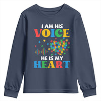 I Am His Voice He Is My Heart Youth Sweatshirt Autism Awareness Puzzle Piece