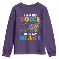 I Am His Voice He Is My Heart Youth Sweatshirt Autism Awareness Puzzle Piece