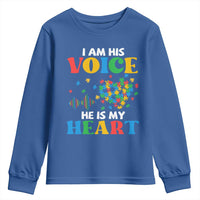 I Am His Voice He Is My Heart Youth Sweatshirt Autism Awareness Puzzle Piece