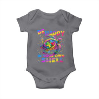 Funny Autism Awareness Be Happy In Your Own Shell Baby Onesie Rainbow Puzzle Turtle
