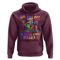 Funny Autism Awareness Be Happy In Your Own Shell Hoodie Rainbow Puzzle Turtle