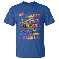 Funny Autism Awareness Be Happy In Your Own Shell T Shirt Rainbow Puzzle Turtle