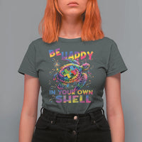 Funny Autism Awareness Be Happy In Your Own Shell T Shirt For Women Rainbow Puzzle Turtle