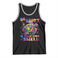 Funny Autism Awareness Be Happy In Your Own Shell Tank Top Rainbow Puzzle Turtle