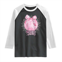 Neurodivergent Neuro Sparkly Raglan Shirt Autism Spectrum ADHD Pink Bow Disco Ball