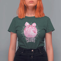 Neurodivergent Neuro Sparkly T Shirt For Women Autism Spectrum ADHD Pink Bow Disco Ball