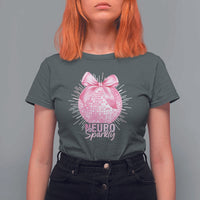 Neurodivergent Neuro Sparkly T Shirt For Women Autism Spectrum ADHD Pink Bow Disco Ball