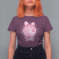Neurodivergent Neuro Sparkly T Shirt For Women Autism Spectrum ADHD Pink Bow Disco Ball