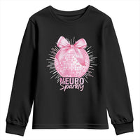 Neurodivergent Neuro Sparkly Youth Sweatshirt Autism Spectrum ADHD Pink Bow Disco Ball