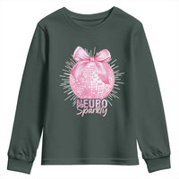 Neurodivergent Neuro Sparkly Youth Sweatshirt Autism Spectrum ADHD Pink Bow Disco Ball