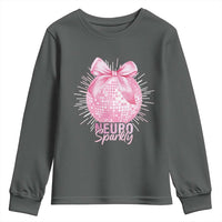 Neurodivergent Neuro Sparkly Youth Sweatshirt Autism Spectrum ADHD Pink Bow Disco Ball