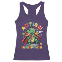 Funny Autism Is My Superpower Racerback Tank Top Autism Awareness Autistic Dinosaur