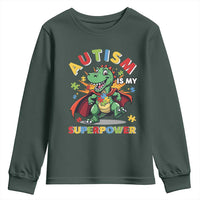 Funny Autism Is My Superpower Youth Sweatshirt Autism Awareness Autistic Dinosaur