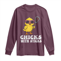 Funny Lax Girl Long Sleeve Shirt Chicks With Sticks Lacrosse Shooter