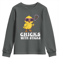 Funny Lax Girl Youth Sweatshirt Chicks With Sticks Lacrosse Shooter