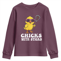 Funny Lax Girl Youth Sweatshirt Chicks With Sticks Lacrosse Shooter