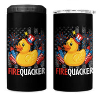 Funny 4th of July Duck Firequacker 4 in 1 Can Cooler Tumbler Patriotic Vintage American Flag - Wonder Print Shop