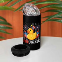 Funny 4th of July Duck Firequacker 4 in 1 Can Cooler Tumbler Patriotic Vintage American Flag - Wonder Print Shop