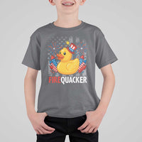 Funny 4th of July Duck Firequacker T Shirt For Kid Patriotic Vintage American Flag - Wonder Print Shop
