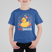 Funny 4th of July Duck Firequacker T Shirt For Kid Patriotic Vintage American Flag - Wonder Print Shop