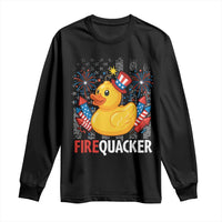 Funny 4th of July Duck Firequacker Long Sleeve Shirt Patriotic Vintage American Flag - Wonder Print Shop